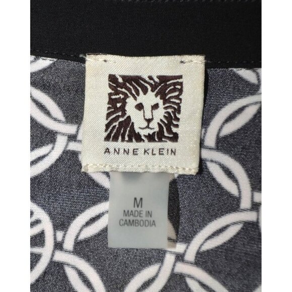 Anne Klein Ladies Black & White Blouse Tunic Top Size M Keyhole Logo Pattern - Picture 10 of 12